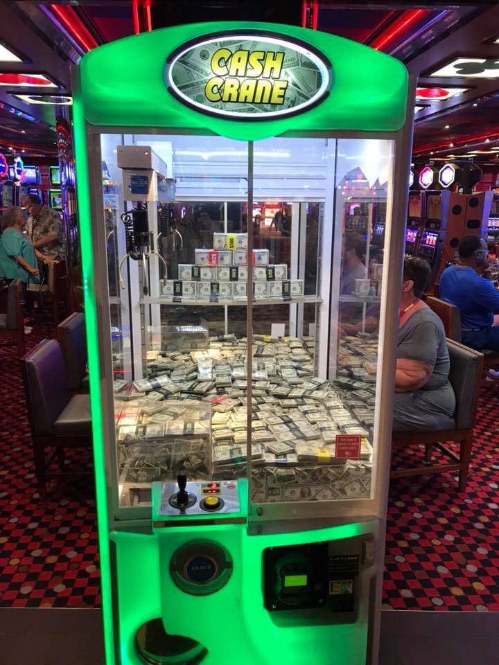 The ships I worked on were not regulated by any gaming standard, so they could offer any form of gambling. On 9/10 ships the most popular machine is cash crane (claw). Each ship I would ask how the drop was. On average for a 3 day cruise the machine would drop between $14K-18K.