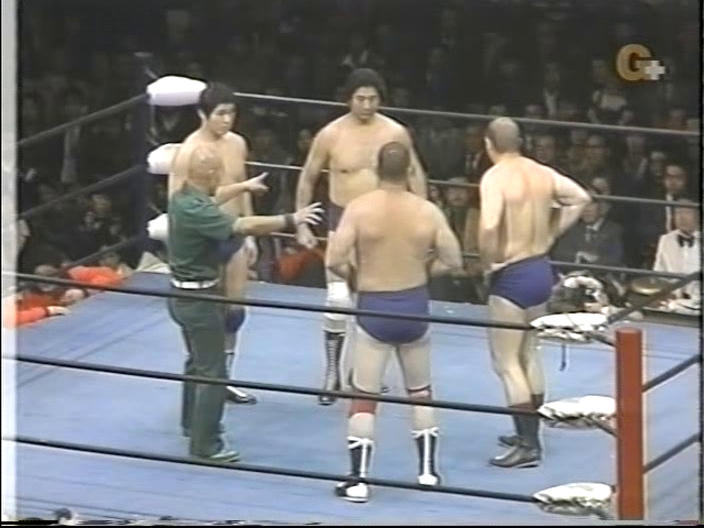 But for now Terry's teaming with his brother Dory against a spry Genichiro Tenryu (27 here, and recently transitioned from Sumo to Pro Wrestling) and Rocky Hata. This is All Japan's Open World Tag Team Championship Tournament Day 1.
