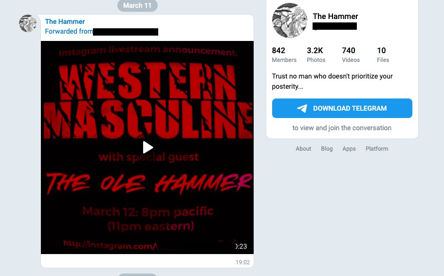 "The Hammer" also frequently interacts on social media and Telegram with other neo-Nazis who embrace the platform.