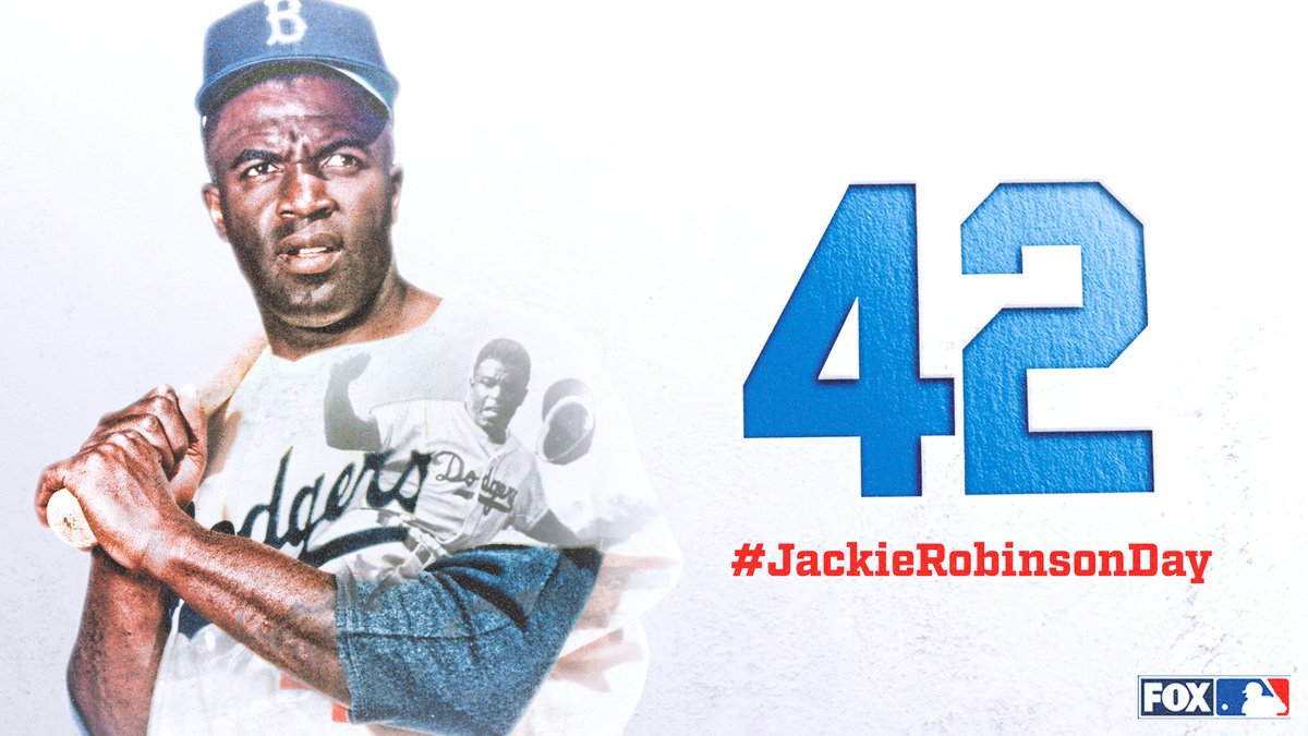 MLBONFOX's tweet photo. 73 years ago today, Jackie Robinson broke the color barrier by becoming the first African American to play Major League Baseball. 

Today we honor his legacy. #JackieRobinsonDay https://t.co/GktRBzR0Bx