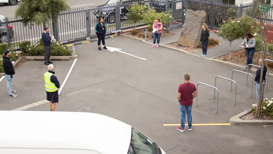 Our front carpark has become the main meeting room at the City Mission. It ticks all the social distancing boxes but you have to shout when trucks go past and get out of the way when our vans head out with our food deliveries.