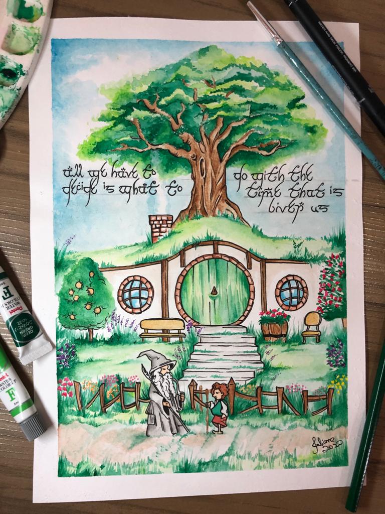 JubsArtist's tweet photo. 🥰”All we have to decide is what to do with the time that is given to us.” #gandalf The Lord of The Rings, #art made with #watercolor, colored pencil and #ink 
#watercolorpaint #coloredpencil #LOTR https://t.co/OHp3WoFHRq