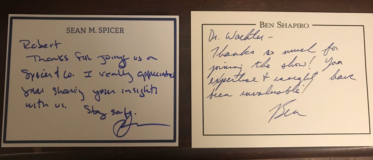 15/ End note: I’ve done ~25 press interviews in 2wks. While I fretted re: doing conservative media (not exactly my politics), my wise wife convinced me “no” would just add to echo chamber. Below: two gracious thank you's – both from R-leaning shows. So there’s that… Stay safe