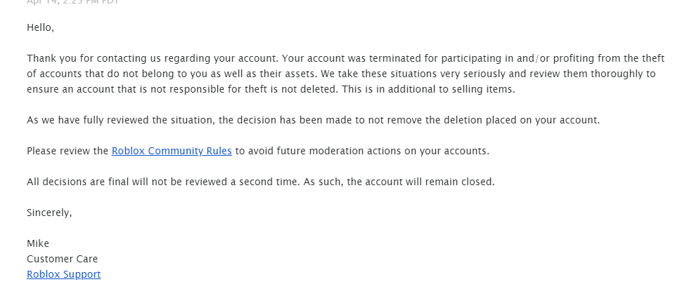 Mathep On Twitter Roblox Denied My Appeal I M Still In - account deleted roblox image 2020