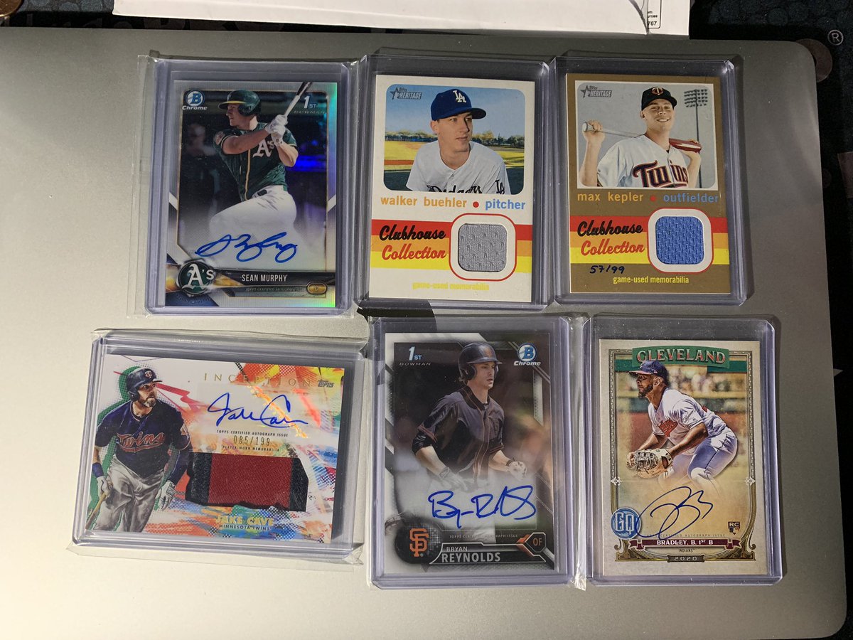 Murphy Auto /499: $24 shipped Walker Buehler Relic: $8 shippedKepler Relic /99: $8 shippedJake Cave Auto Relic /199: $10 shipped Reynolds Auto: $20 shipped Bradley Auto: $6 shipped