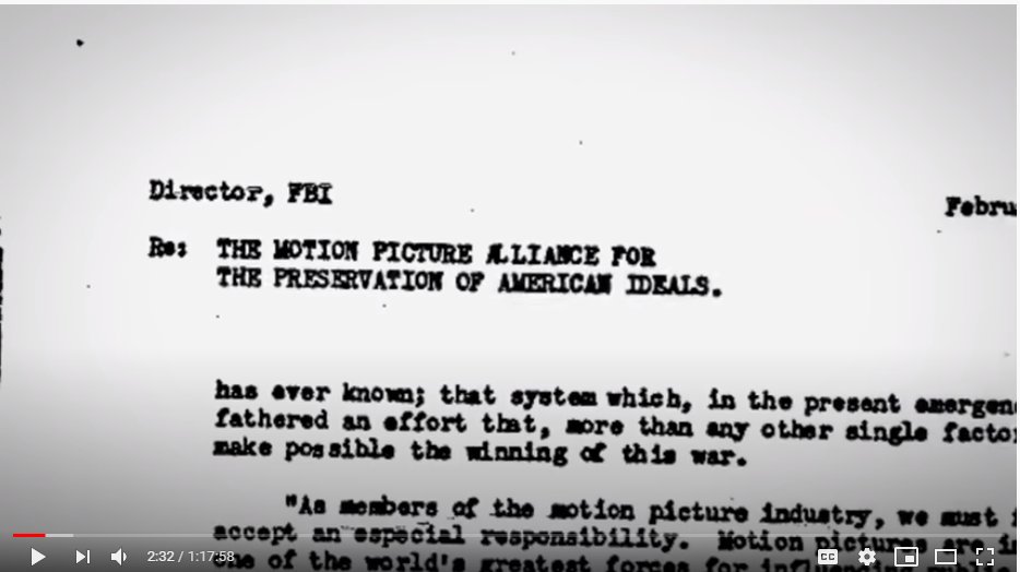 4. Now the narrator is talking about how we're consuming content from Hollywood and that we never think about this content. We are then given these ominous looking screen shots that seems to imply the FBI is talking about the power of film as a propaganda tool.