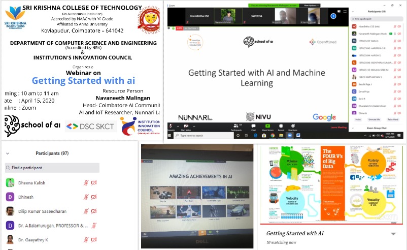 CseSkct's tweet photo. Faculty members and students from the department of CSE attended a Webinar titled *Getting started with AI and Machine Learning*  handled  by Mr. Navaneeth Malingan, Head - Coimbatore AI Community, AI and IoT Research, Nunnari Labs, Coimbatore today during *10 am to 11 am. https://t.co/Osimu8Gqm2