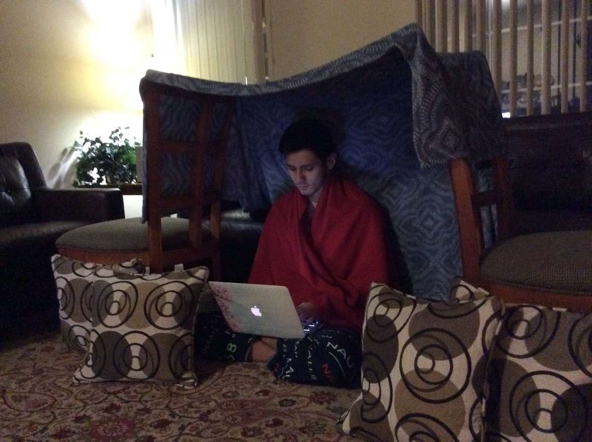MarthaLunar's tweet photo. Javier is keeping up with our virtual calendar. Today was build a fort and study in it, but he thought it was an all-inclusive fort and demanded donuts and milk π€£ #VirtualSpiritMonth #MarvelousMaddock #bsd111 @MaddockMohawks https://t.co/PVrbShJQJM