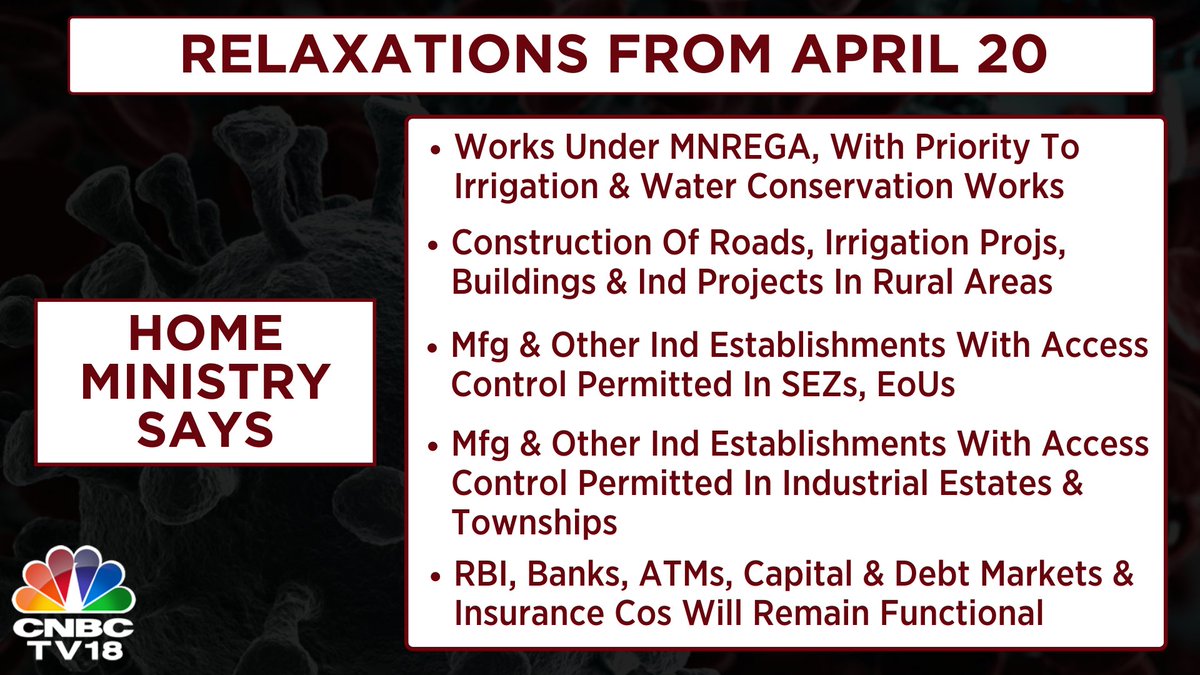 Coal, mineral & oil production are permitted activities, mfg of IT hardware & of essential goods & packaging allowed, according to the Govt #CoronavirusOutbreak  #COVID19