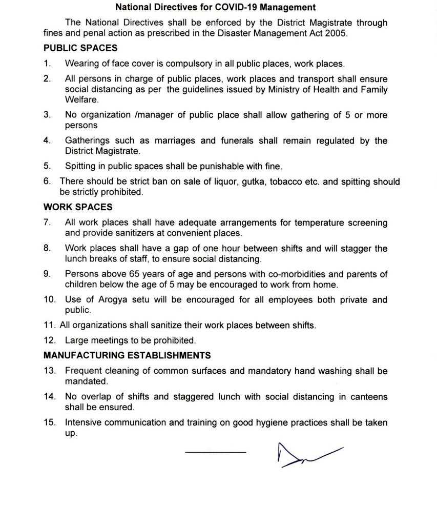 PBSHABD's tweet photo. MHA issues National Directives for #COVID19 management.

Wearing of face cover in public places; #SocialDistancing; restrictions on Social Gatherings; fines on spitting in public places and SOPs at work places/factories.

#CoronavirusPandemic #Lockdown2 https://t.co/IJTAaynM7O