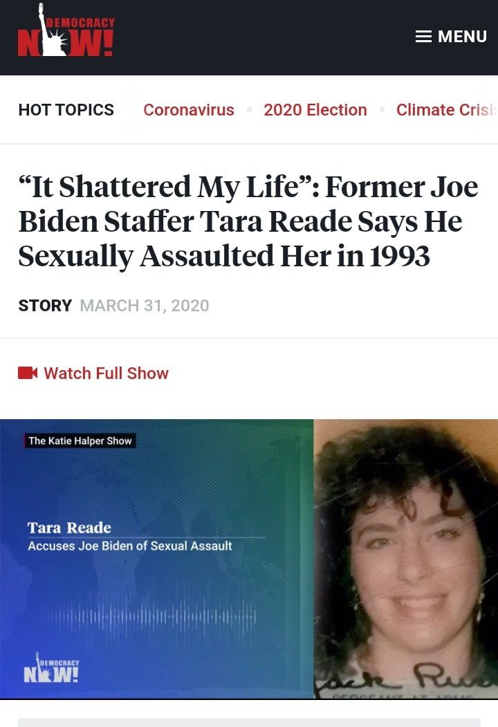 . @BernieSanders,In 2018, you supported an FBI investigation of Dr. Ford's sexual assault allegation against Brett Kavanaugh. Today, we ask that you take Tara Reade's allegation equally seriously by acknowledging and speaking up about it.