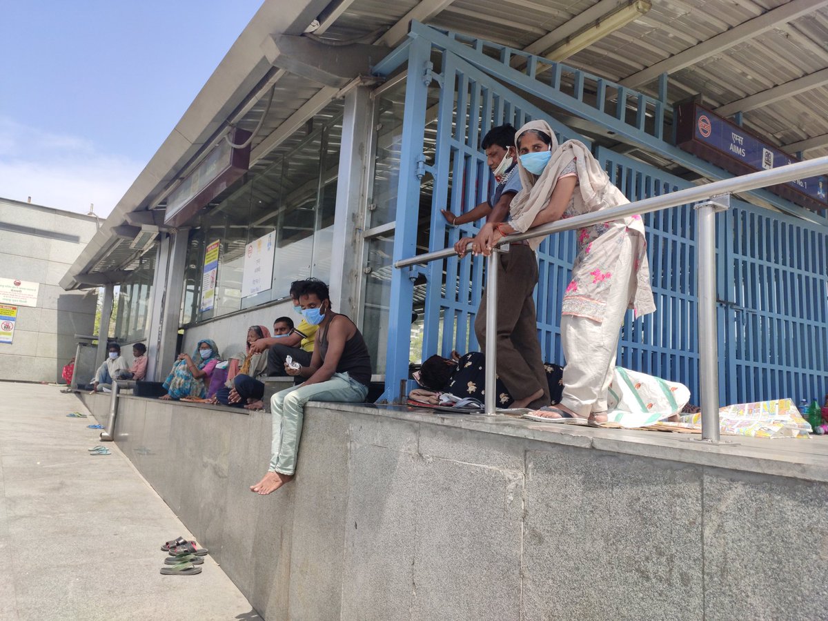 These are the places where AIIMS patients and their kin are putting up during the lockdown. No shelter homes for them, no fixed meals either. They are mostly outstation people.