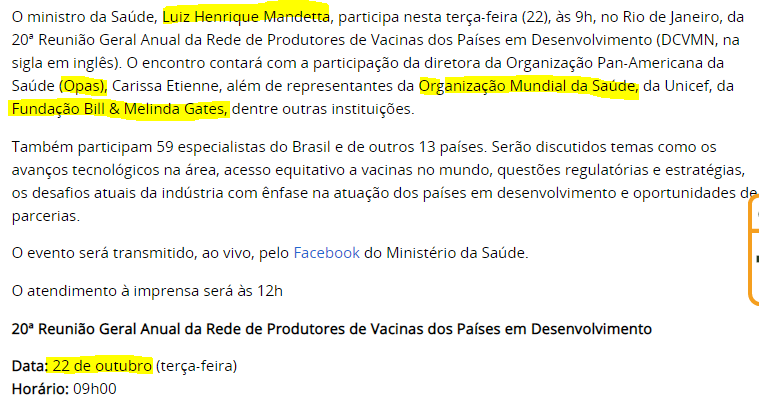 Thread 1/16 Mandetta e Bill Gates: possível explicação para as atitudes do ministro?Do site do Ministério da Saúde: Mandetta participou, em Outubro de 2019, de uma Reunião de produtores de vacinas, com membros da OMS, Unicef e da fundação de Bill Gates. https://www.saude.gov.br/noticias/agencia-saude/45919-ministro-da-saude-participa-de-encontro-com-produtores-internacionais-de-vacinas-no-rio-de-janeiro