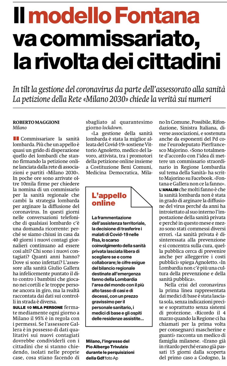 francofontana43's tweet photo. “La sanità lombarda va commissariata”.
È rivolta contro la gestione fallimentare della giunta Fontana
L’apertura de @ilmanifesto https://t.co/E9YH2pkb5L