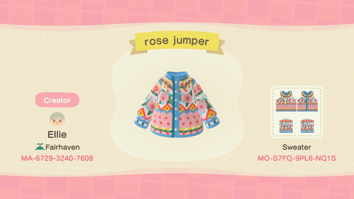 CrossingCalico's tweet photo. I saw this awesome vintge knit and I just had to do my own version in AC #animalcrossingdesign #AnimalCrossing #ACNH https://t.co/Fa9ddJr0Uw