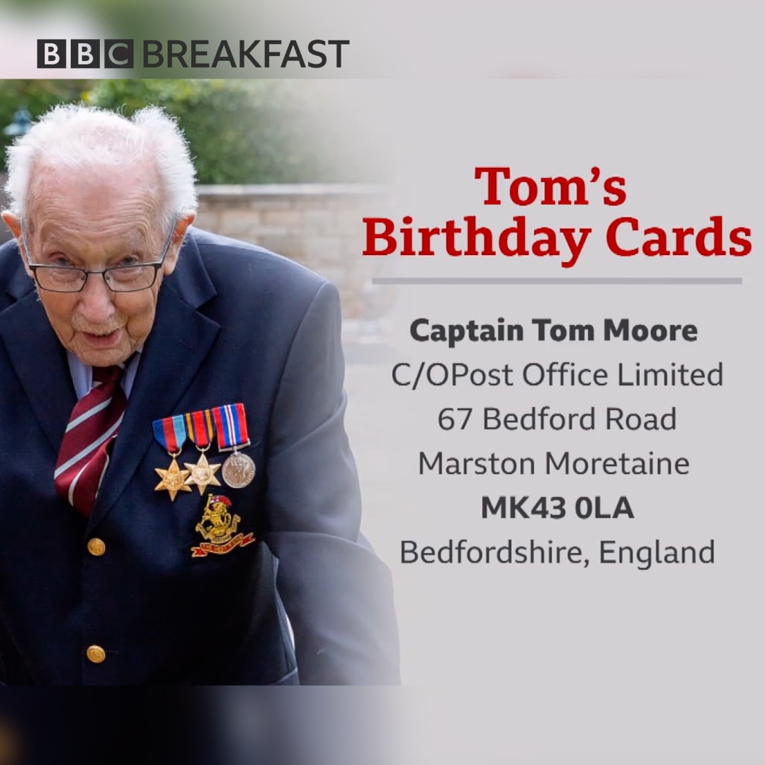 🎂<a href="/captaintommoore/">Captain Sir Tom Moore</a> has now raised over £4.1million and more for the #NHS 💕
Ahead of his 100th birthday, you can send him a birthday card here ⤵️
More here: bbc.in/3ckIpMR