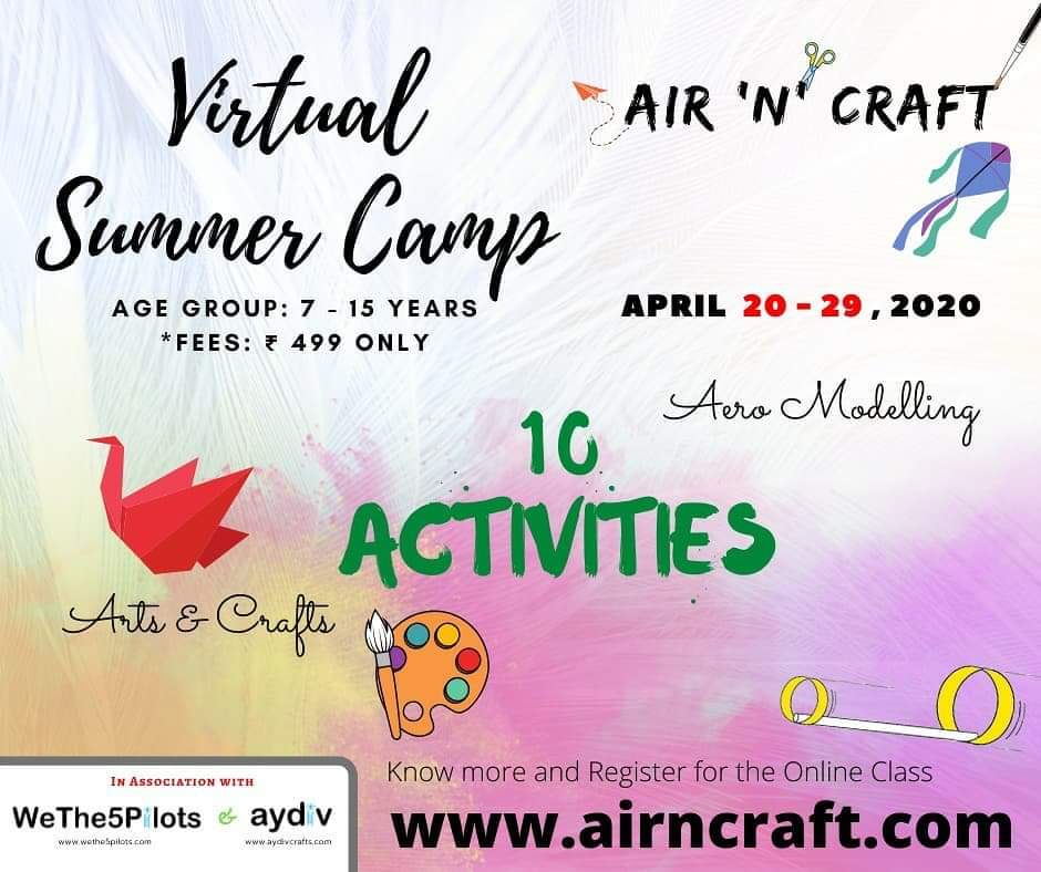 aydivcrafts's tweet photo. @airncraft is back with a 10 Day Online Summer Camp!Register now and get an opportunity to keep your kids engaged at home for around 2 hours everyday!
https://t.co/4Gem0Am1xT
#workshop #summercamp #wfh #workshopathome #virtualclasses #summerclass #kids #activities #stayengaged https://t.co/WxxH1EFKY8
