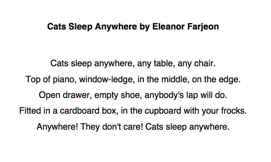 87 Cats Sleep Anywhere by Eleanor Farjeon, read by  @beatieedney  #PandemicPoems  https://soundcloud.com/user-115260978/87-a-14-year-old-convalescent-cat-in-winter-by-gavin-ewart