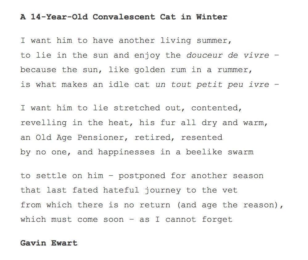 88 A 14-Year-Old Convalescent Cat in Winter by Gavin Ewart https://soundcloud.com/user-115260978/88-a-14-year-old-convalescent-cat-in-winter-by-gavin-ewart