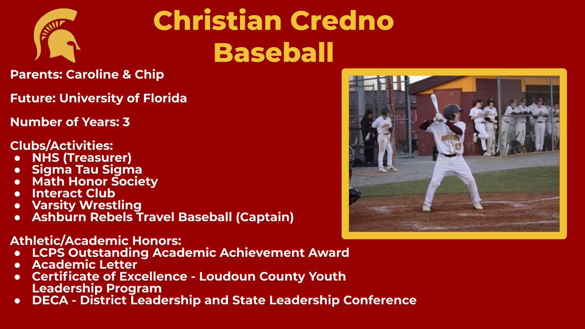 Hope you enjoy our virtual Spring Senior Spotlight every day this week. We miss you, the fans, and the busiest time of year. Stay Safe!

Baseball ⚾️ Christian Credno