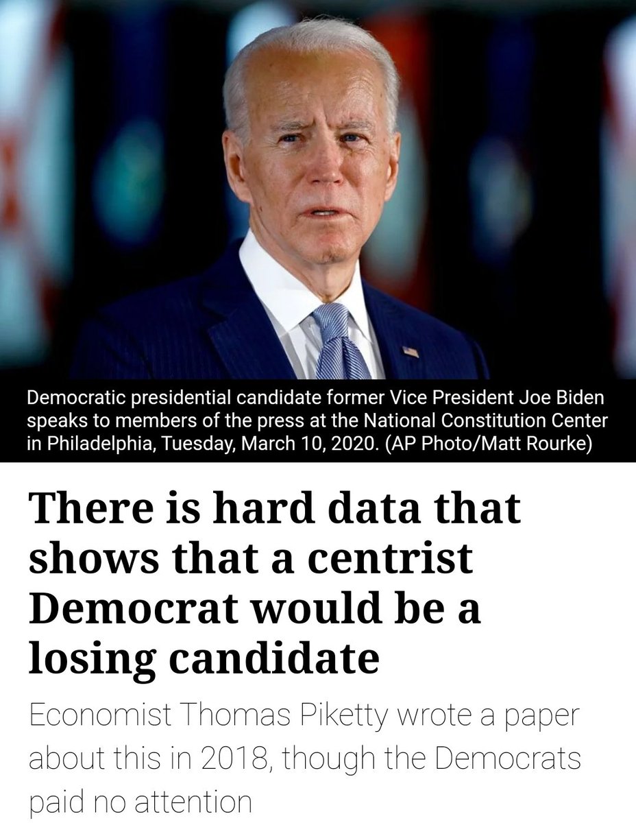 2. Even the Science says that you cannot defeat a demagogue with the same establishment centrists who gave him to you in the first place.Joe or any centrist loses to Trump