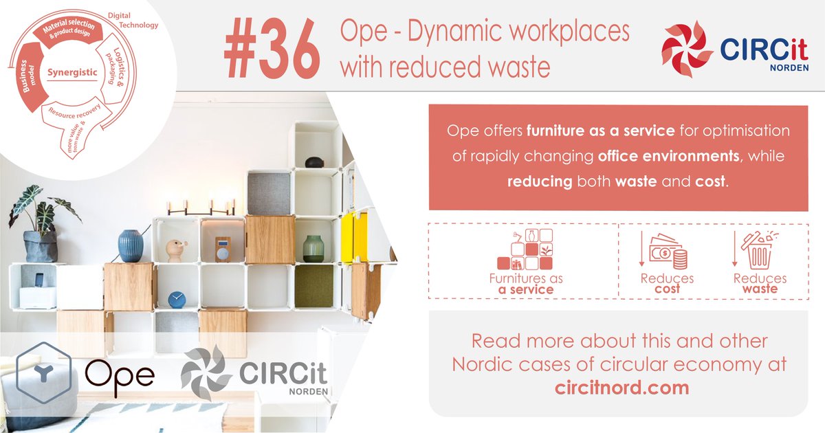 Case #36 in our #101NordicCE campaign is the Norwegian workspace furniture company, Ope, who has shifted to a service-oriented #BusinessModel which enables them to remove and re-lease its furnitures! #PreventWaste

Read more on:
circitnord.com/inspiration-ca…

@NordForsk, <a href="/nordicinno/">Nordic Innovation</a>