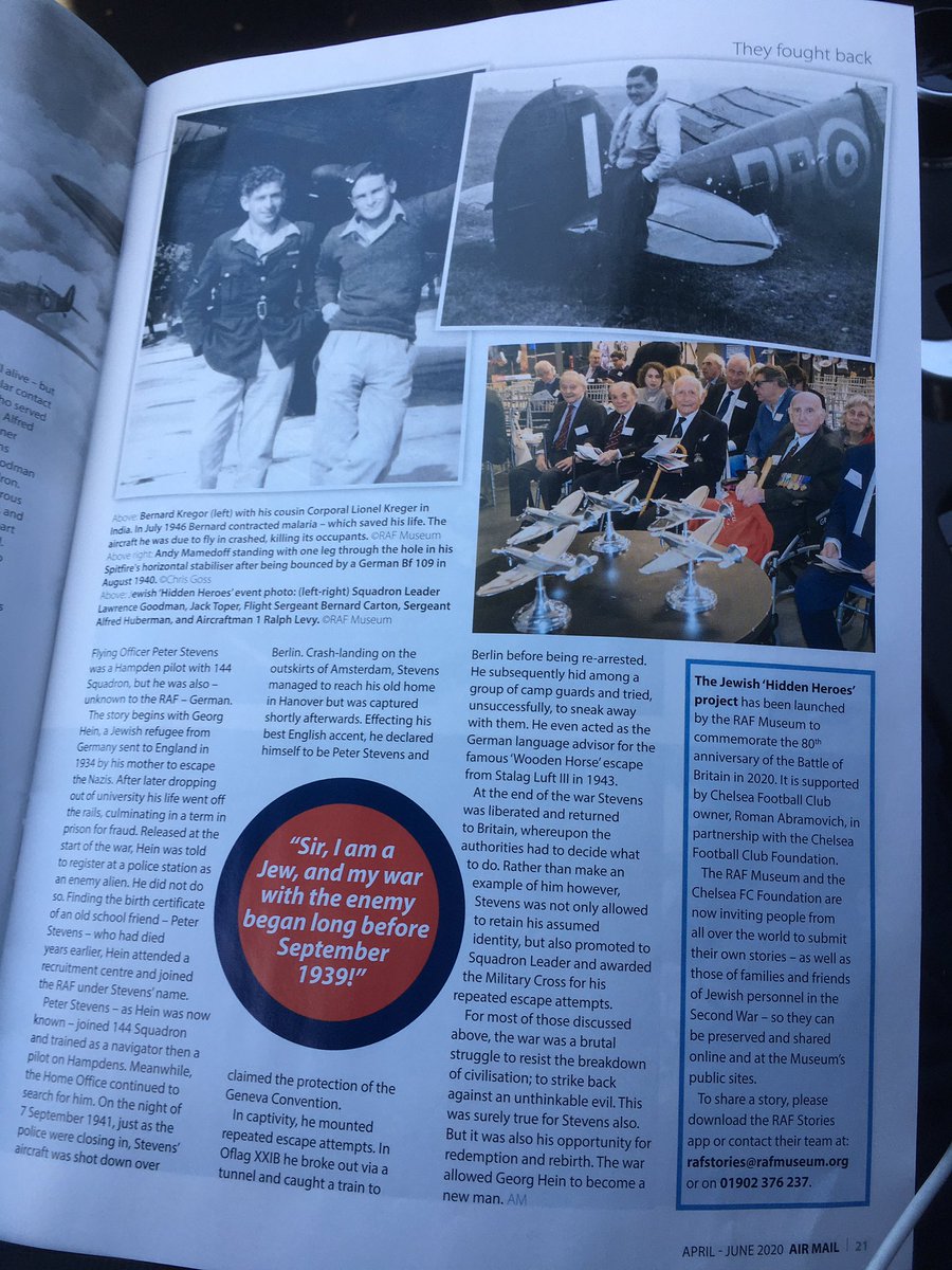 Follow up to my earlier post about the 75th anniversary of the liberation of Bergen-Belsen. A wonderful article in <a href="/RAFAssociation/">RAF Association</a> Airmail Magazine by <a href="/Joshua_Levine/">Joshua Levine</a> perhaps he could share the link?
It’s about the many Jews who joined the RAF and served during WWII.
Per Ardua ✈️