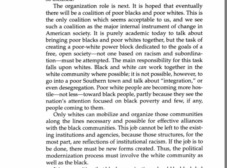 Here they state explicitly that a poor black and poor white alliance is possible but that only poor whites can organise racist white areas and he interrogates why it is they aren’t currently doing that