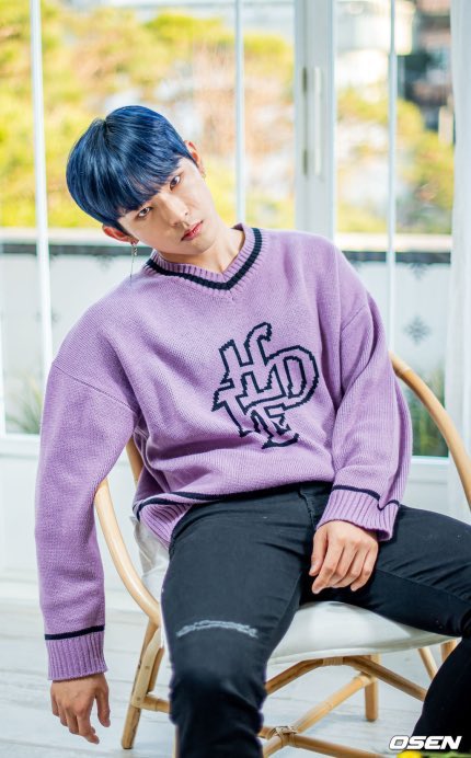 {} day 69/366 .｡.:*☆— Leedo with blue hair, my favorite hair color on him, wearing a purple shirt, my favorite color 