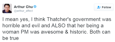 Les tweets légendaires sur Margareth Thatcher - l'autre bon exemple de la politique d'identité libérale.