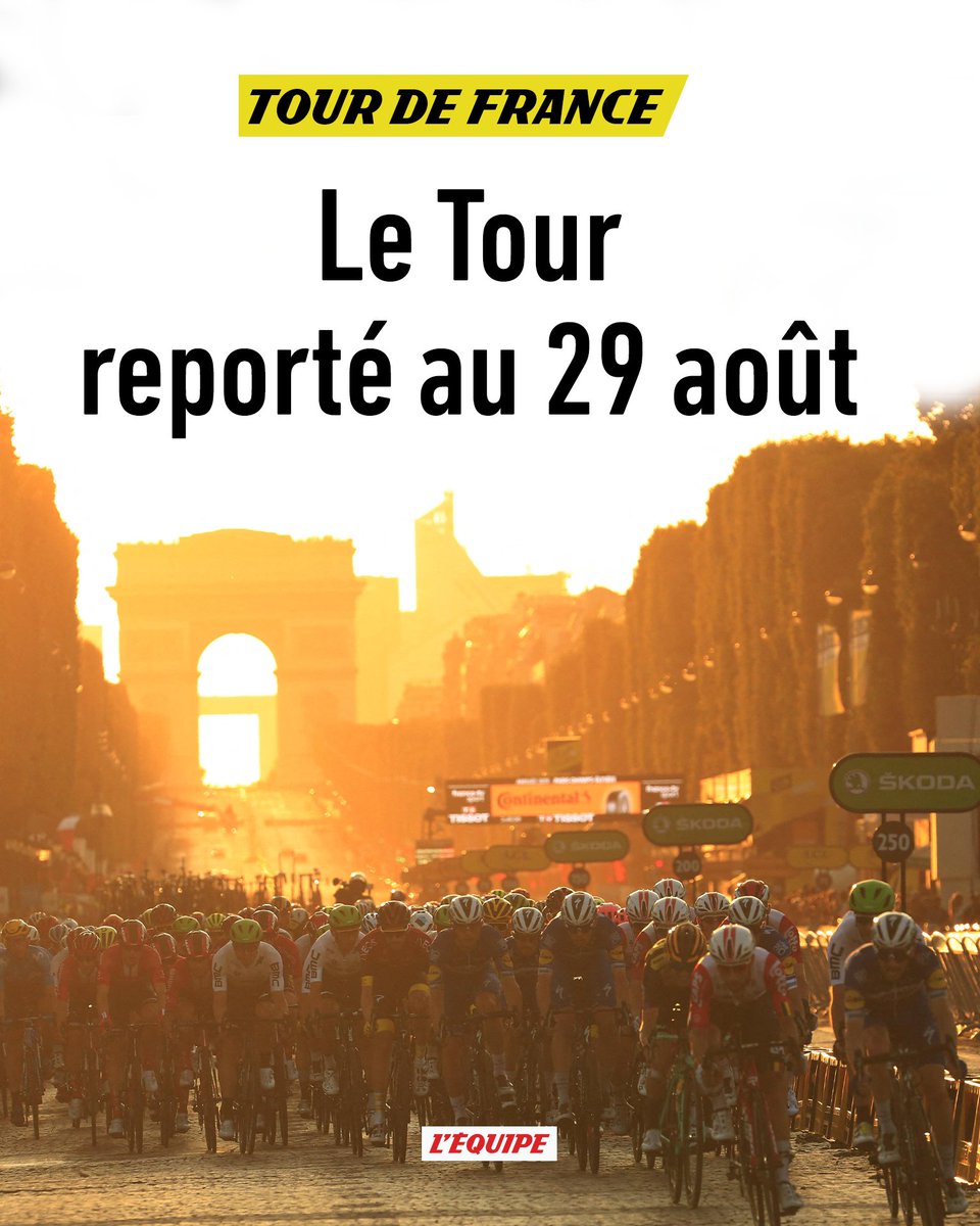 lequipe's tweet photo. Le Tour de France 2020 reporté du 29 août au 20 septembre > https://t.co/E8L1xJASU8 https://t.co/EAn25IVvJE