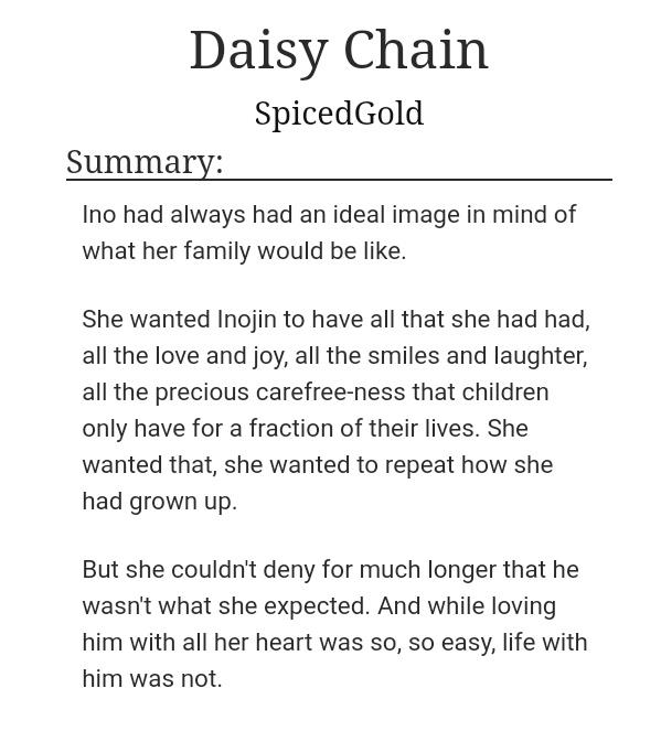 Daisy Chain By SpicedGokd https://archiveofourown.org/works/17322797?view_full_work=trueA heartwarming and touching story 