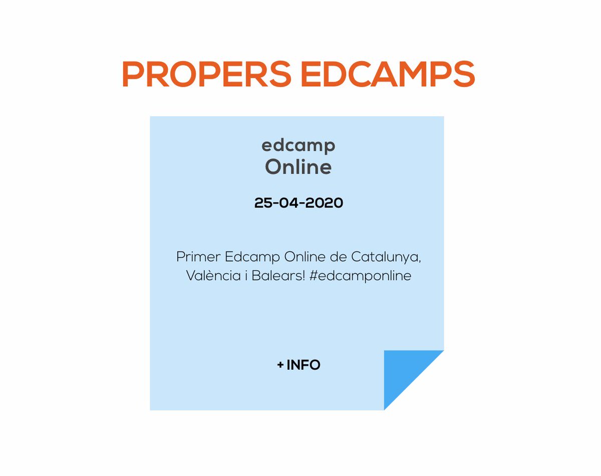 edcampCAT's tweet photo. Docents, professionals de l'#educació, estudiants, famílies i persones interessades en l’educació, ens fa molta il·lusió presentar-vos el 1r EDCAMP ONLINE 🎉😃 Un nou format #Edcamp q manté l'essència i q es realitzarà de forma online el pròxim 25 d’abril📅 #edcamponline (1/5)👇 https://t.co/itmg8Ctb4S