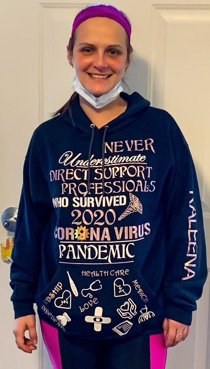 The_ArcOLC's tweet photo. Don't ever make the mistake of underestimating amazing Direct Support Professionals like Kaleena! Check out this awesome sweatshirt she had made. #loveit #wearessential https://t.co/lp30KEUXtQ