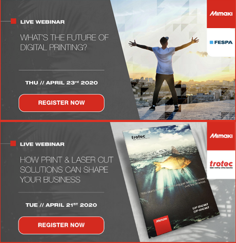 MimakiEurope's tweet photo. As the ideal way to keep you both entertained and informed during these times, we are now ready to announce an exciting lineup of free webinars available to you during the festival period. Register now>> https://t.co/R3KHOqL9DT
#ExperiencePrint #VirtualPrintFestival #Mimaki https://t.co/wXCsfbGqws