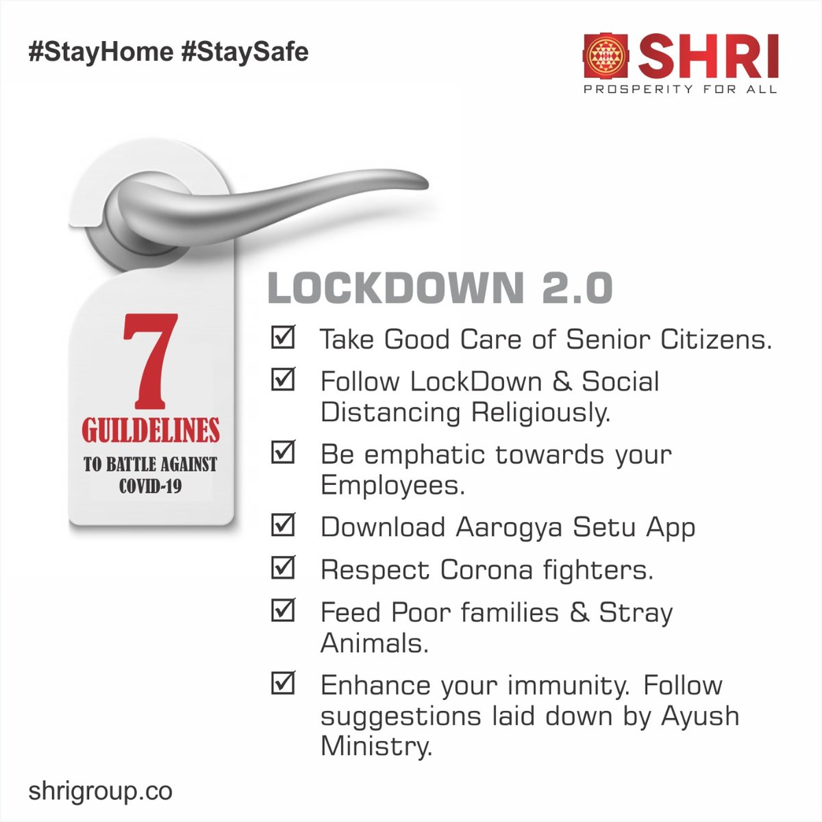 Let us all follow these simple guidelines said by Hon'ble Pm Modi Ji to stay safe from the pandemic.

#ShriGroup #StayHomeIndia
#IndiaFightsCorona #SocialDistancing #SafetyFirst  #RealEstate #GreaterNoidaWest