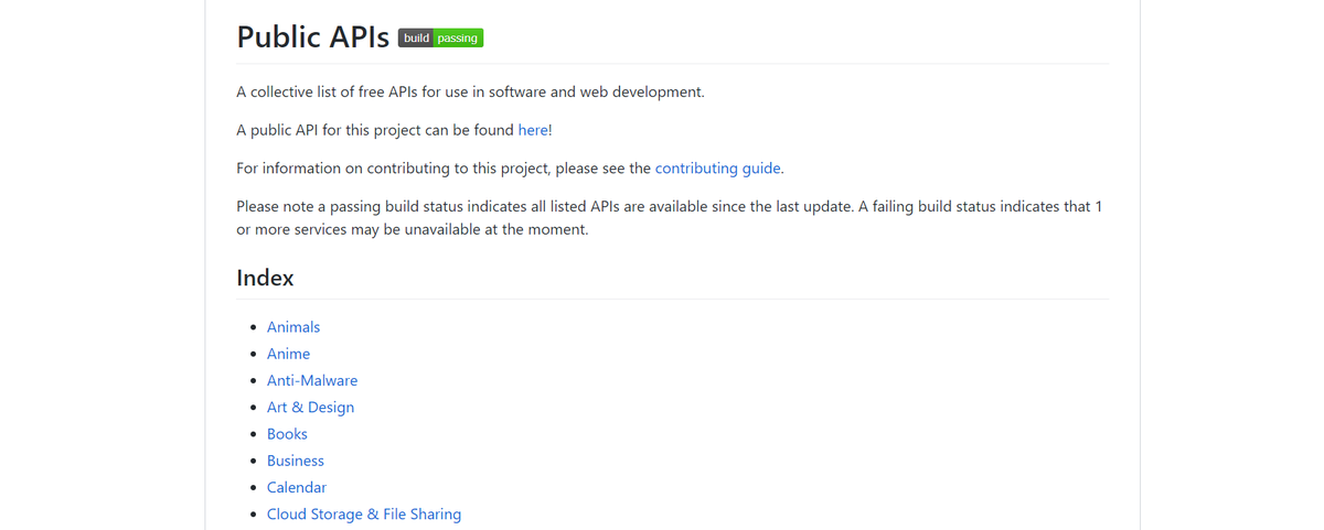 A comprehensive list of public APIs, sorted by topics. 

github.com/public-apis/pu…

#100DaysOfCode #javascript