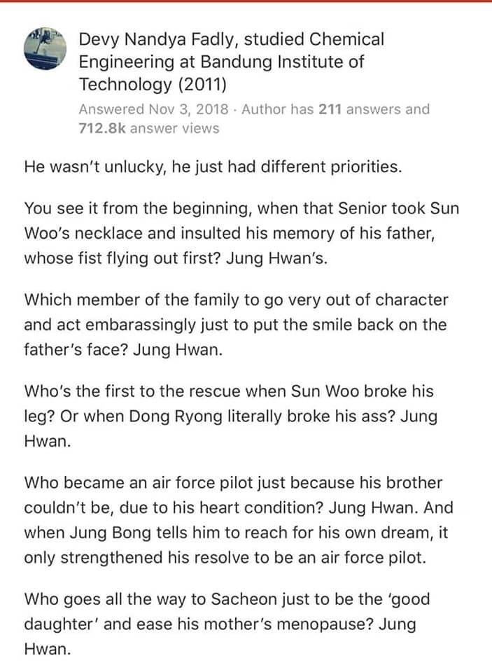 "he is a very lucky man."  junghwan, i wish you genuine happiness.  #reply1988