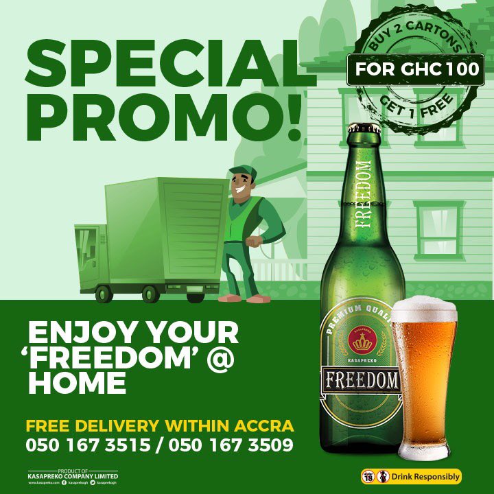 FreedombeerGH's tweet photo. Freedom special promotion. Enjoy your ‘FREEDOM’ at home! Buy 2 cartons for 100ghs and get 1 carton FREE!
Free delivery within Accra, just Contact 0501673509 for your orders. #freedombeer #renegades #renegadesafrica #stayathome #promotion https://t.co/qAYguAKEoF