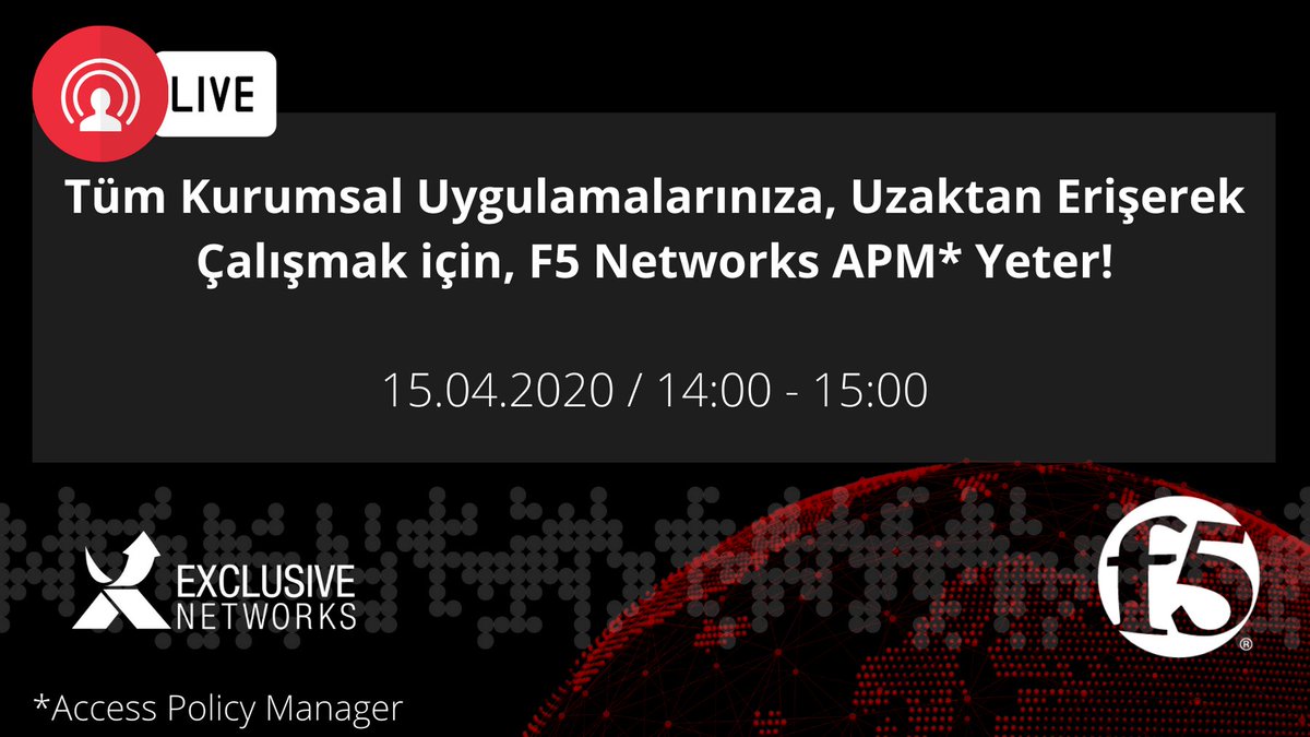 Günümüzde, hızla yaygınlaşan uzaktan çalışma iş modelinde, firma çalışanları, müşterileri ve iş ortaklarını  uzaktan erişim otomasyonu için ideal ve güvenli ortamı F5 Networks'ün APM Platformu ile tek başına sağladığını biliyor musunuz? Kayıt için: lnkd.in/da7Jh-Y