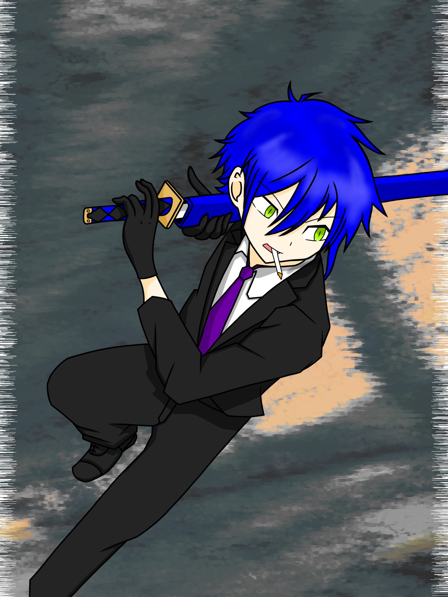 Xyonovia Daisyworks スーツ 黒手袋 日本刀 タバコとかいう私の欲望を全て詰め込んだオリジナルキャラクターを描きました 完全に自己満足です オリジナルイラスト イラスト 青髪 スーツ 黒手袋 タバコ 日本刀 T Co Hijrearh3t Twitter