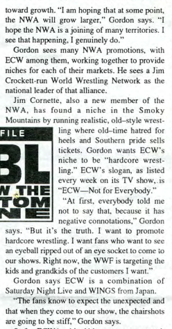 4 days after the above match airs, ECW gets into the NWA. Here is some coverage from the Observer and the Torch.