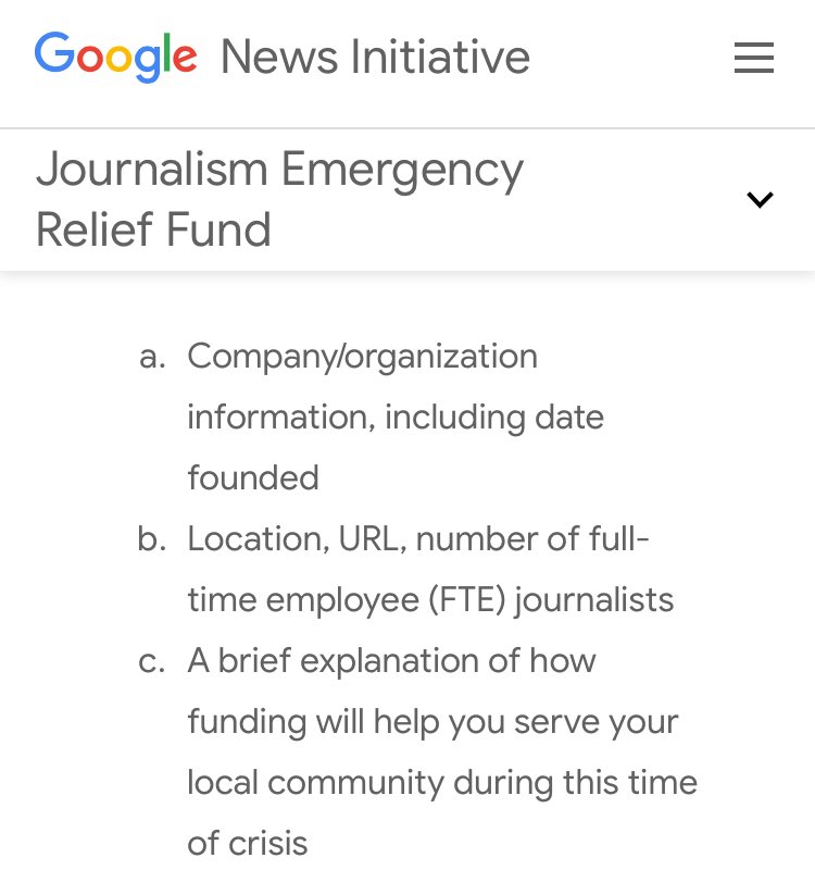 Very light application info required (though more info may be requested) and “funding must be spent by the applicant organization to support original journalism for the provision of news.”  #jerfund