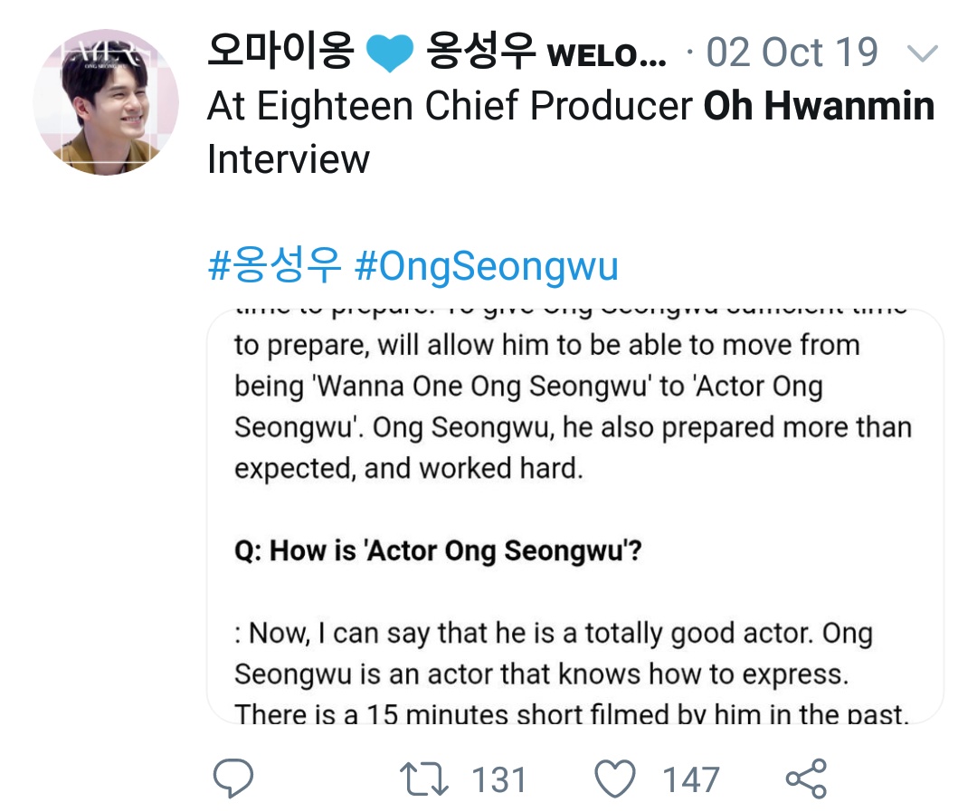 ●oh hwanmin chief producer #AtEighteen"the script never leaves his hand" https://twitter.com/0hMy0ng/status/1179272045202493441?s=19