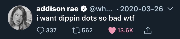 addison rae tweeting ab food; a thread  @whoisaddison