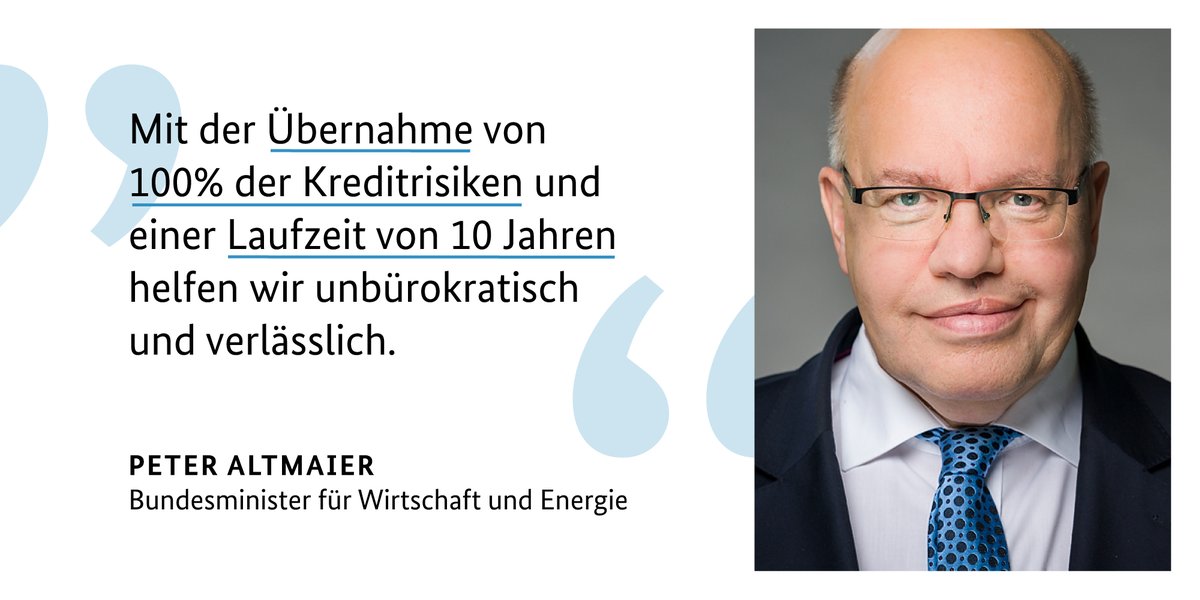 Mit dem <a href="/KfW/">KfW Bankengruppe</a>-#Schnellkredit stellen wir unseren vielen #KMU &amp;  #Unternehmen aus dem #Mittelstand jetzt schnell die wegen #COVID19de dringend benötigte #Liquidität bereit. Alle Details hier 👇: bmwi.de/Redaktion/DE/P…