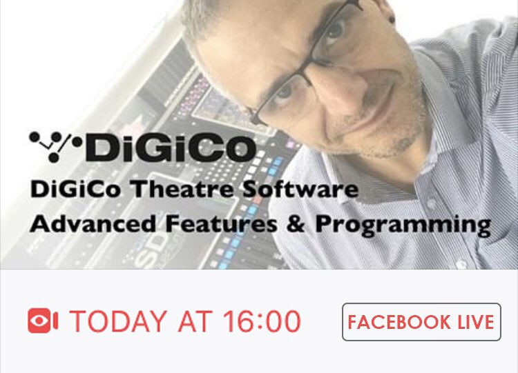 DiGiCo_official's tweet photo. Dan will be live ON FACEBOOK with Part 2 of our Theatre Videos: @DiGiCo_official Theatre Software - Advanced Features &amp; Programming.
Tune in!
#DiGiCo #MixingConsole #Theatre #TheatreSound #SoundEngineer  #DiGiCoTraining #TheatreMixing #DiGiCoTheatre #SoundDesign #SoundDesigner https://t.co/i8auR4IIu6