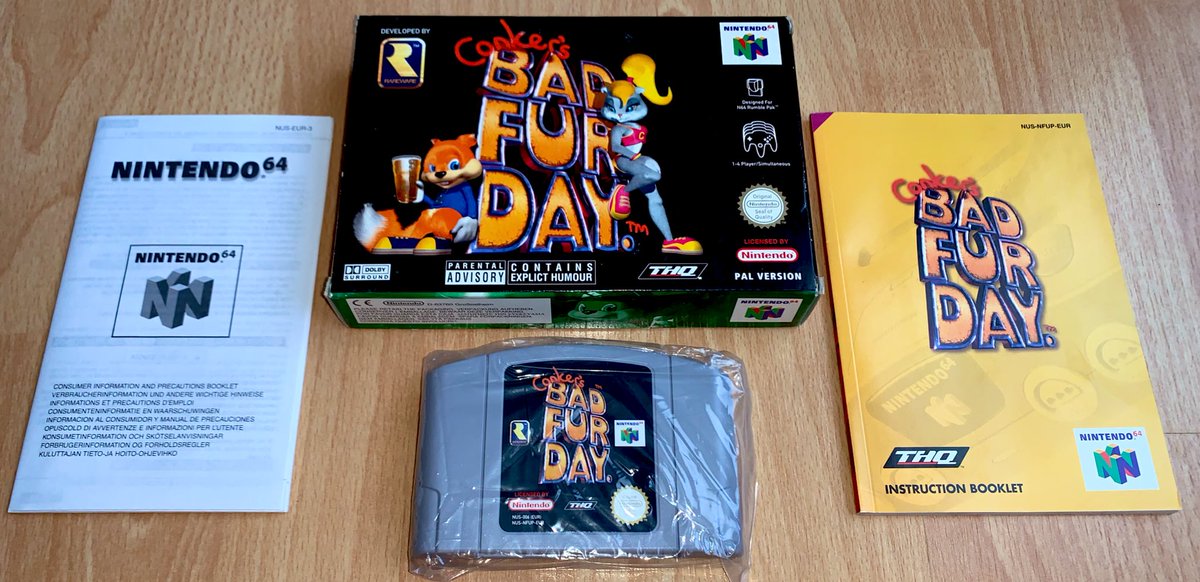 Conker's Bad Fur Day (N64, 2001) Jamais sorti au Japon, ce jeu aussi drôle que grossier, douteux et violent fit polémique en fin de vie de la console et constitue un de ses titres les plus recherchés !Je l’ai acquis en état neuf fin 2006 et conservé quasiment à l’identique.