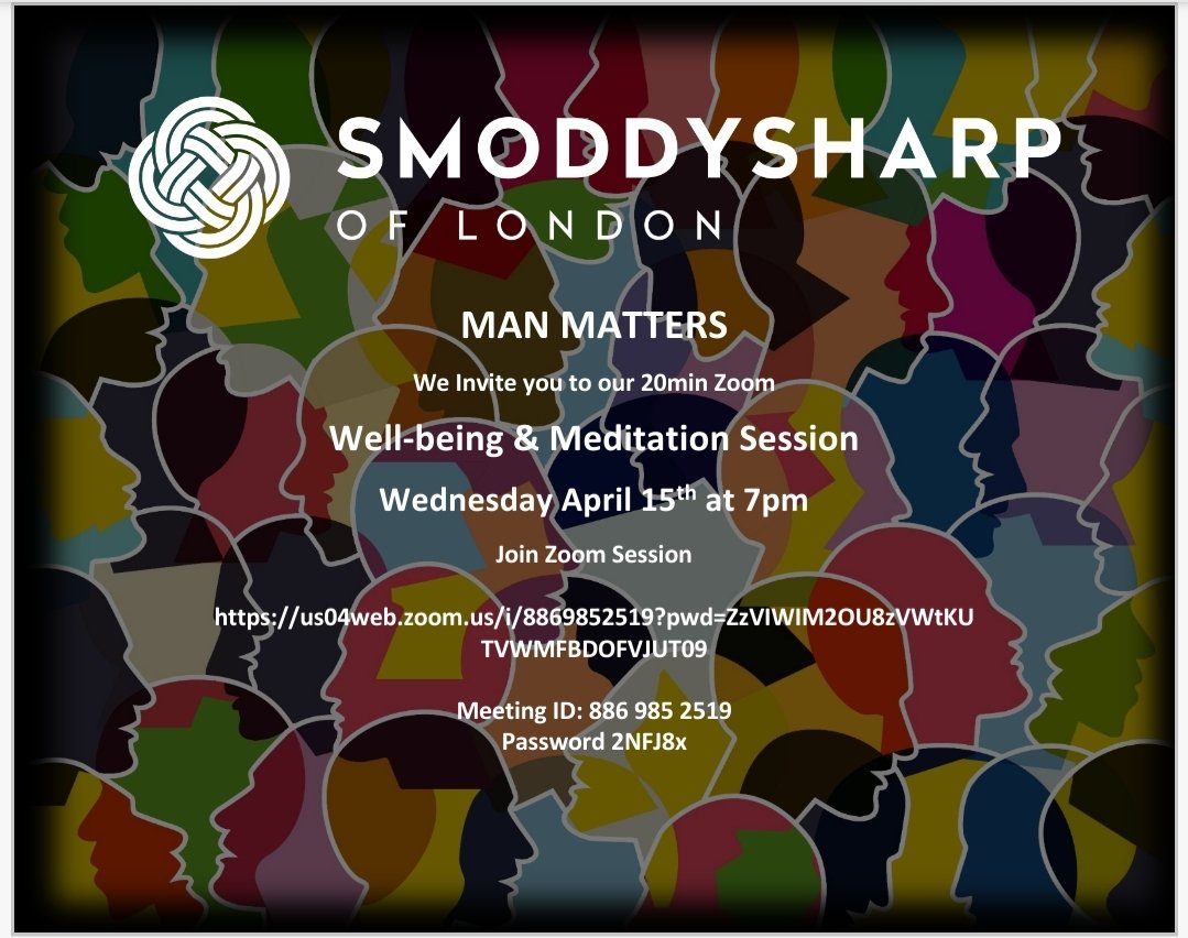 SmoddySharp's tweet photo. We're here to support during this time with a 20min Mediation focusing on your wellbeing, while in lockdown. Just find a quiet space for 20min and log in via the link below.
https://t.co/IegiHwq4gI Meet ID: 886 985 2519 Password: 2NFJ8x #SE23 #SE26 #SE19 #Lewisham #menwellbeing https://t.co/mmxor6HfEK