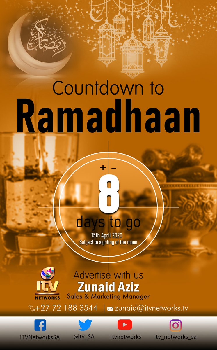 zunaid_aziz's tweet photo. May the Almighty make it easy for us all and allow us to experience the Holy month ❤️
@itv_sa #itv_salesandmarketing
#stayhome #staysafe #ramadhaan2020 #DStv347 #itvnetworks https://t.co/QKlA7VGWgE
